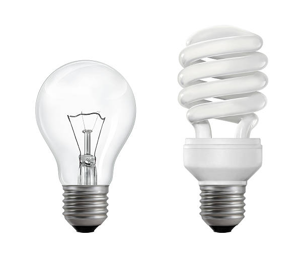 Filament and Fluorescent Lightbulbs Classic (filament) and compact fluorescent lightbulbs isolated on white background. light bulb filament photos stock pictures, royalty-free photos & images