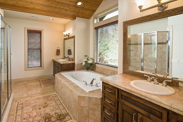 istock Modern bathroom with sunken bathtub 183824084