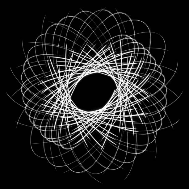 White spirographs photography with light painting on black background