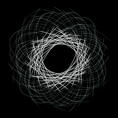 White spirographs photography with light painting on black background