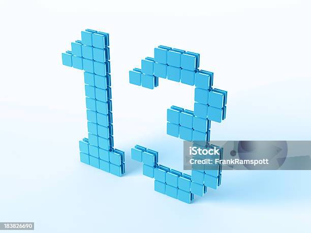 Blue Digital Number Thirteen Stock Photo - Download Image Now - Abstract, Adversity, Bad Luck