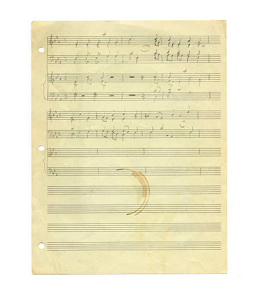 istock Handwritten Sheet Music on Worn Old Paper with Coffee Stain 183826770