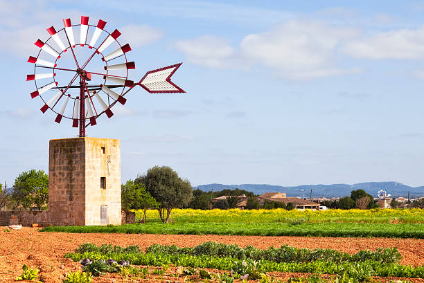 Abandoned old windmill upon an hill in countryside