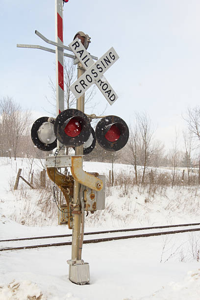 Winter Railroad Crossing stock photo