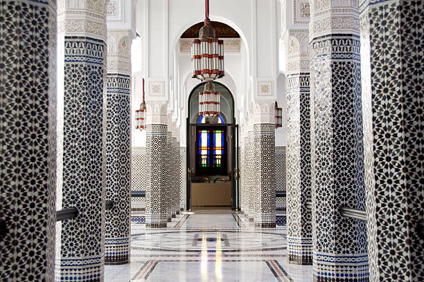 Morrocan Riad Beautiful tiled colonnade in a Marrakech riad. marrakesh riad stock pictures, royalty-free photos & images