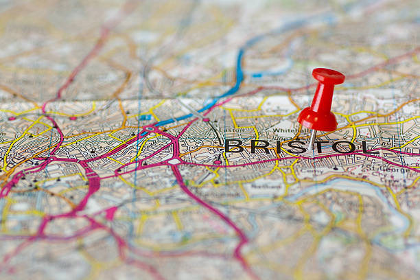 istock Paper road map with thumbtack marking Bristol 183828629