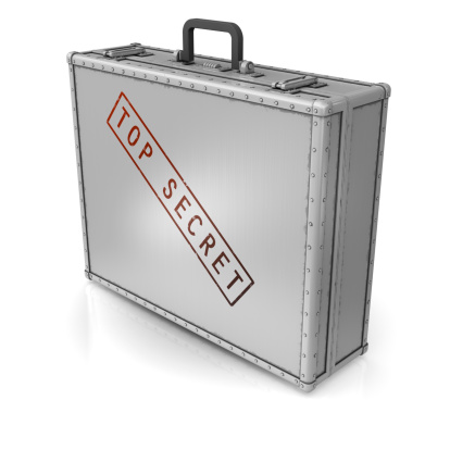 Briefcase with the words top secret in the side.Could be useful in a product release or prize composition.This is a detailed 3d rendering.