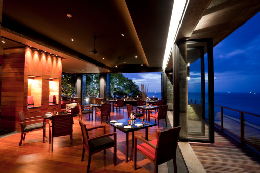 restaurant in paresa hotel phuket thailand at dusk