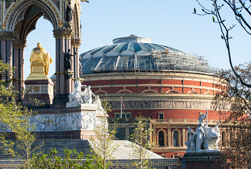London, UK - April 04, 2023: Albert Memorial  in Hyde park and London college of Art