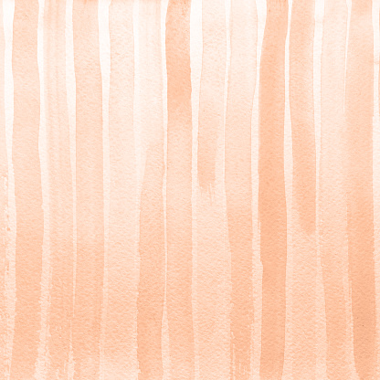 Peach fuzz trendy color hand painted stripes. Watercolor textures on white paper background. Yellow watercolor canvas for splash design. Invitation backdrop. Vintage template.