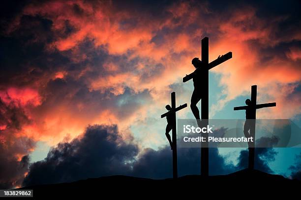 Christian Jesus Christ Son Of God Crusified On Wooden Cross Stock Photo - Download Image Now