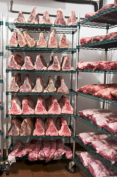 Dry aged beef in storage cooler