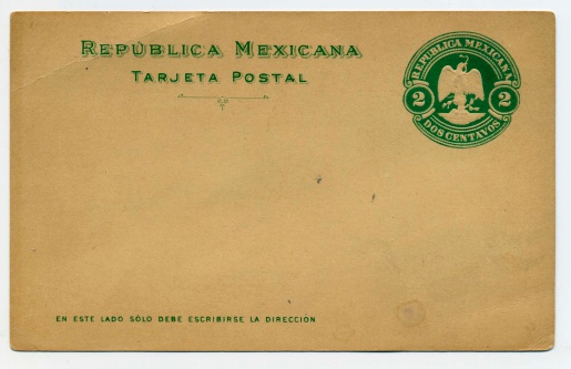 One hundred year old two centavo postal card from Mexico.