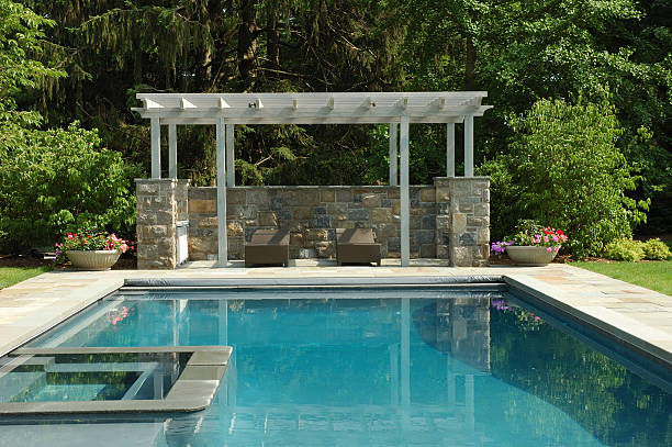 swimming Pool and Pergola Pretty pool and Pergola gazebo stock pictures, royalty-free photos & images