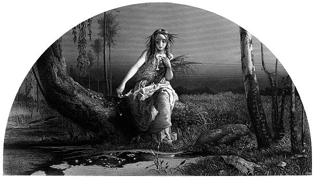 william шекспировский: ophelia (гамлет) (гравированные иллюстрации - william shakespeare hamlet theatrical performance acting stock illustrations