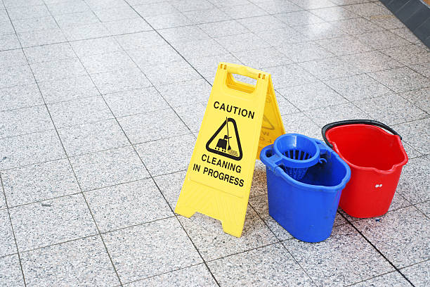 istock Cleaning in progress sign on the slippery floor 183831561