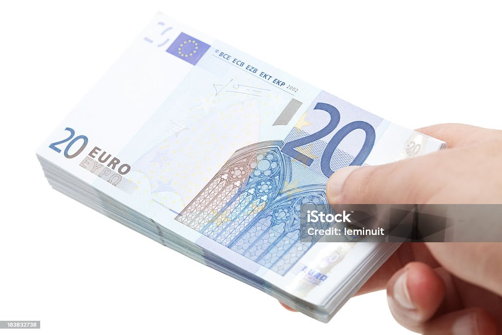 Nota de Vinte Euros wad de Dinheiro - Royalty-free Azul Foto de stock