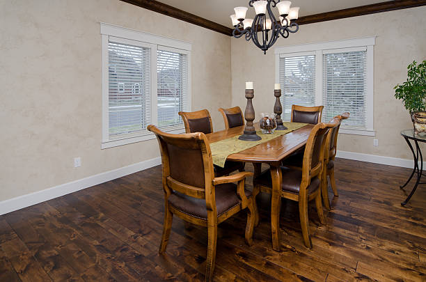 istock Modern dining room with hardwood floors 183832990