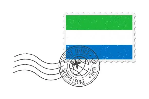 Vector illustration of Sierra Leone grunge postage stamp. Vintage postcard vector illustration with Sierra Leone national flag isolated on white background. Retro style.