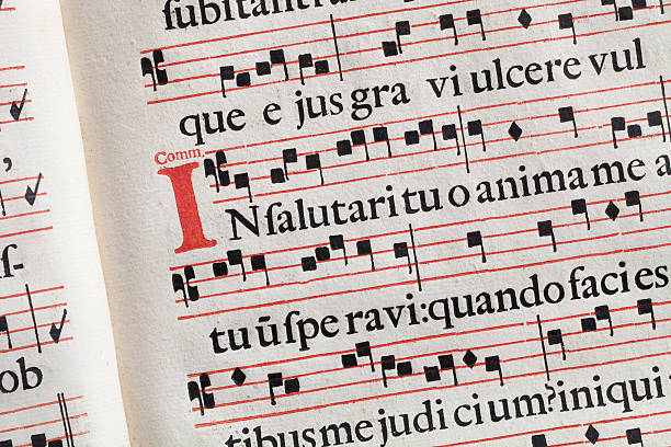 античный ноты. латинская сборник псалмов пергамент. - sheet music hymnal antique old стоковые фото и изображения