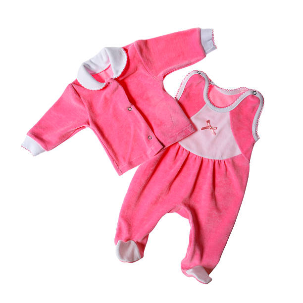 istock Pink baby clothes on white background 183833289