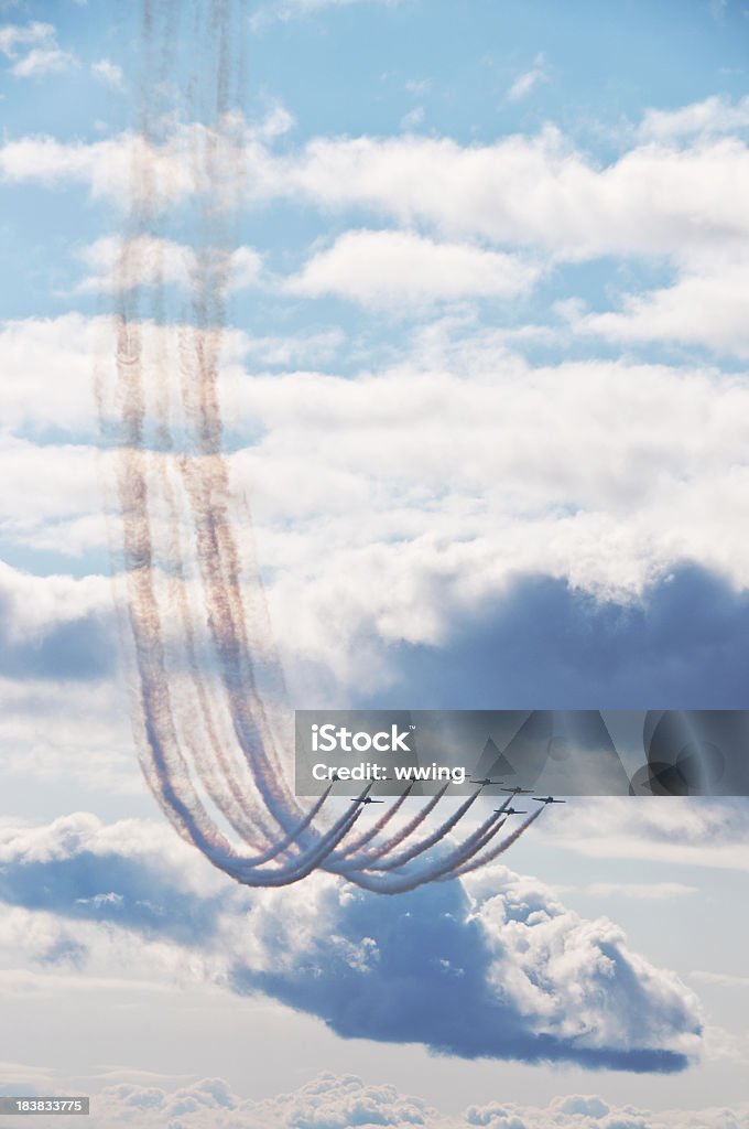 Acrobatic Jet Planes in Flight The acrobatic flight team of the Canadian Armed Forces... the Snow Birds. Snowbirds - Air Squadron Stock Photo