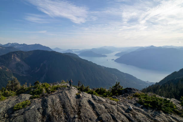 istock Aerial view of hiker on mountain ridge 1838340184