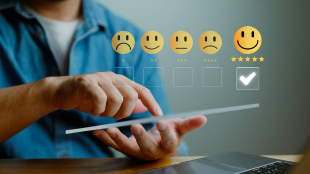 istock Customer Experience Concept, Best Excellent Services Rating for Satisfaction present by Hand of Client Showing excellent rating Five Star. Review, feedback, good, the best of product and service 1838346827
