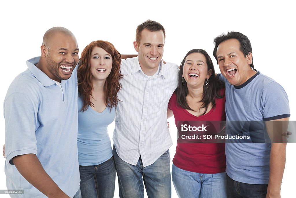 Small Group of Diverse Adults Laughing Small Group of Diverse Adults Smiling. Isolated on White. 30-39 Years Stock Photo