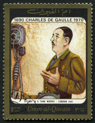Postage Stamp of Umm-al-Qiwain emirates.Charles de Gaulle (1890aa1970) was a French general and statesman.