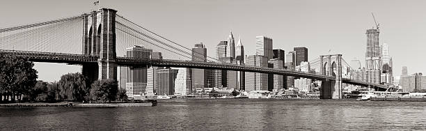 Panoramic View of Lower Manhattan and Brooklyn Bridge stock photo