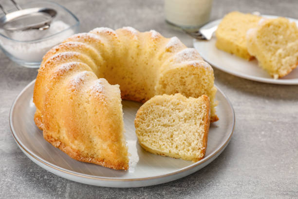 istock Delicious freshly baked sponge cake on gray table, closeup 1838368511