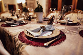 Close-up of a table of Christmas dinner