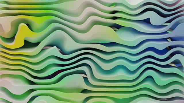 Looped 3D abstract animation of volumetric liquid waves. Multicolor gradient wavy pattern. Stylish abstract 3D animation