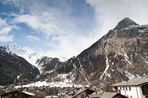 Courmayeur Mont Blanc ski resort panorama stock photo