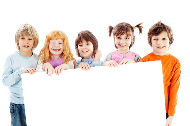 istock Smiling children are holing white board for advertising 183838374