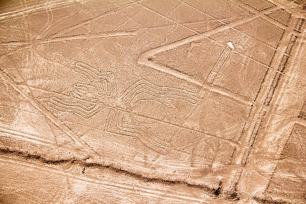 Colibri,Nazca Lines, from air,  Peru. Ancient geoglyphs in Nazca Desert. Designated as Unesco World Heritage.