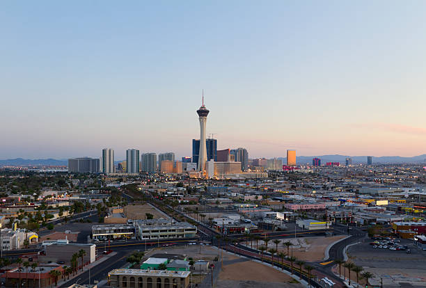 Aerial View of Las Vegas at Sunset stock photo