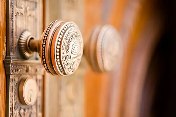 "Stock photo of a door knob on a east door on the Salt Lake City Temple, Utah, of the Church of Jesus Christ of Latter Day Saints.  It was dedicated April 6, 1893."