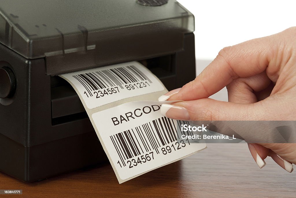 Impressora Etiq. de código de barras - Foto de stock de Código de Barra royalty-free