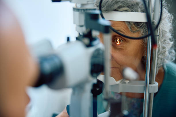 istock Elderly woman having her eyesight checked at ophthalmology clinic. 1838440071