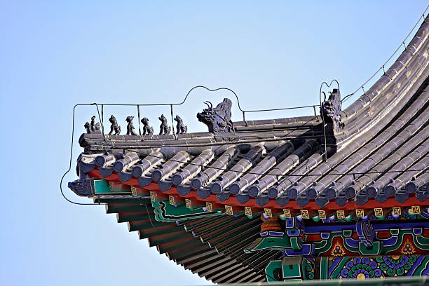 istock Pagoda roof isolated on blue sky. 183844585