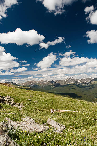 Ten Mile Range and a Mountain Meadow "Ten Mile Range in Summit County, Colorado captured from across the Blue River Valley." tenmile range stock pictures, royalty-free photos & images