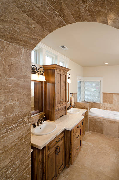 istock Modern bathroom with sunken bathtub 183845124