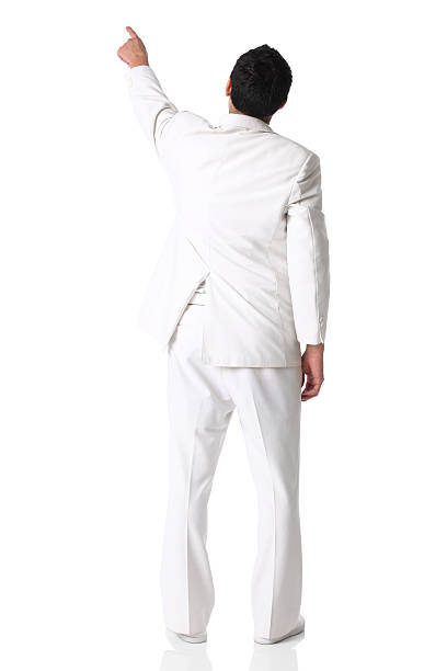 istock Rear view of a businessman pointing away 183845193