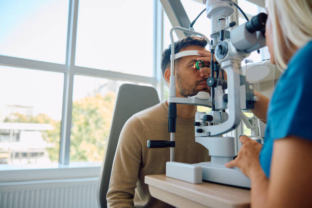 istock Eye test vision of a patient at ophthalmologist's office. 1838452450