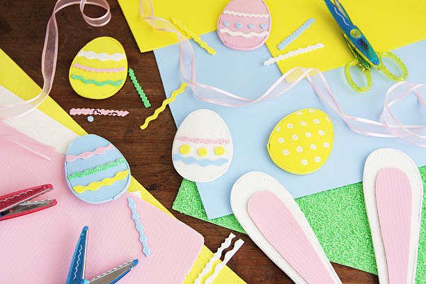 Craft supplies to make some Easter decoration with foam stock photo