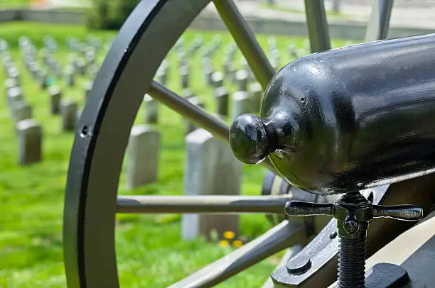 Photo of Gettysburg Cemetery With Close-up of US Civil War Cannon