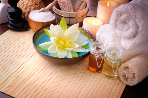Tranquil scene with bath and massage items. XXXL image