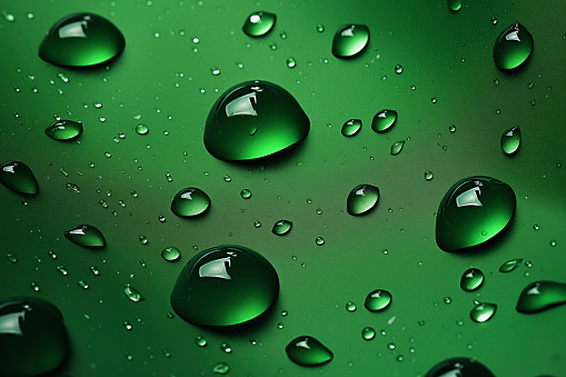 Extreme closeup of  water droplets on green background